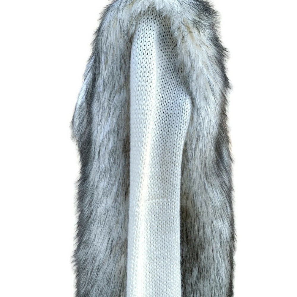 Rebecca Taylor Faux Fur Panel Knit Tan Gray Cardigan Large - Picture 4 of 5